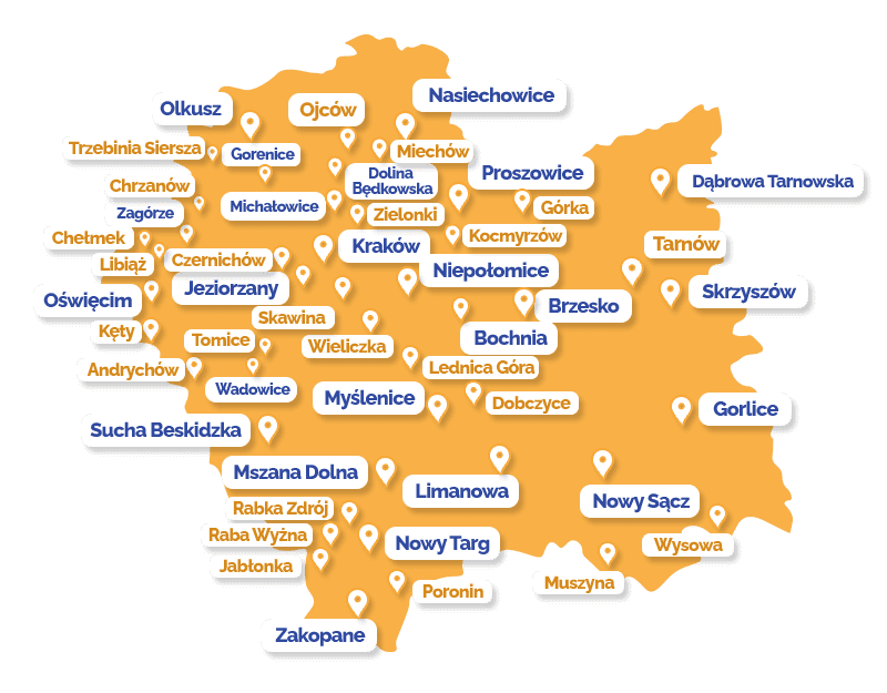 Mapa spotkań w województwie małopolskim